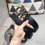 AAA Salvatoye Ferragamo Engraving Leather Belt - Black Steel Gancini Buckle